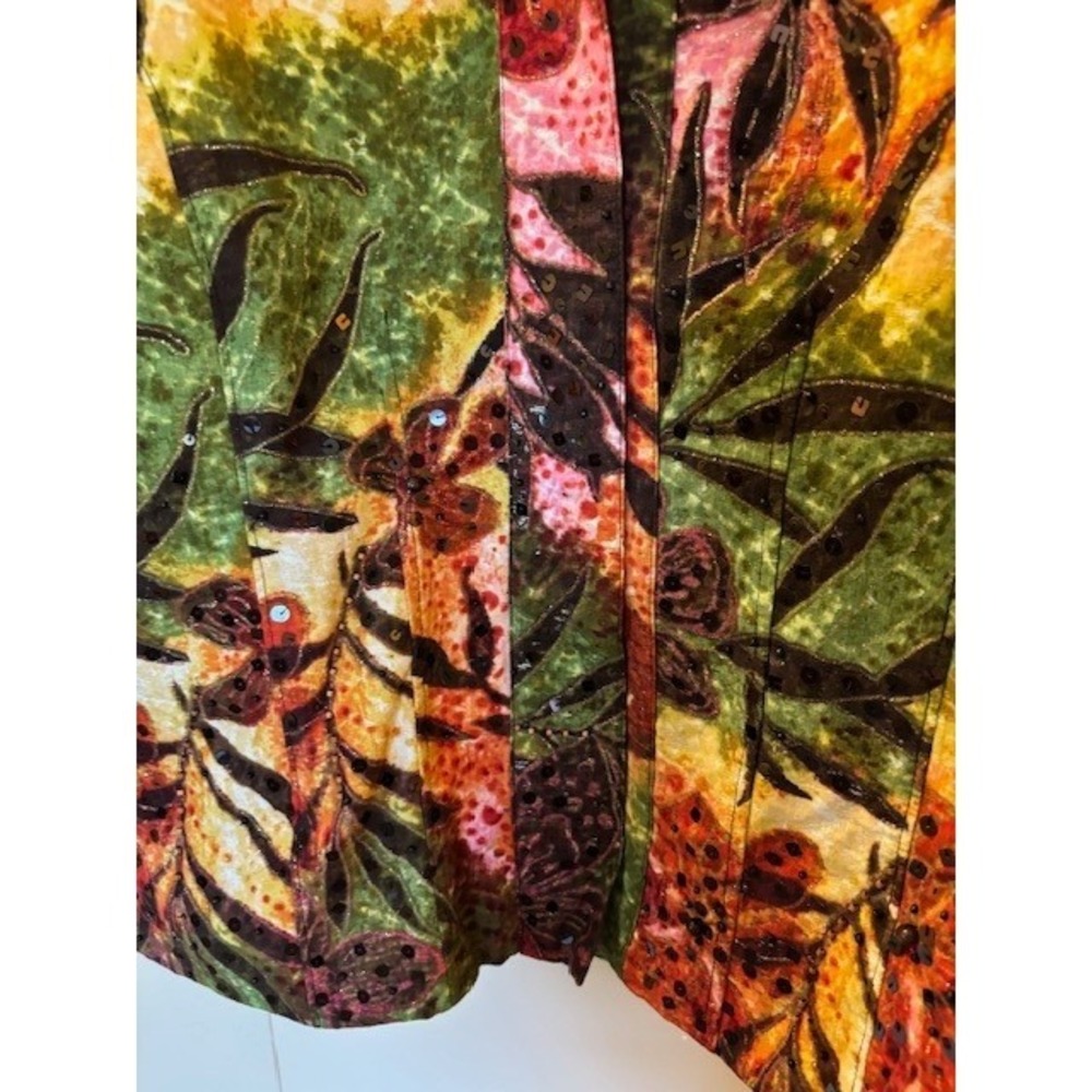 Chico's "Donya" Shimmering Flora Sequin Jacket Green Orange Pink Size 2 - Picture 4 of 11